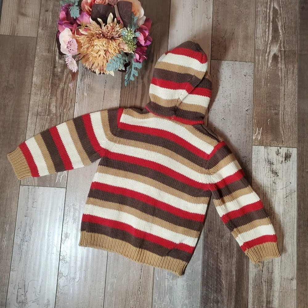 Gymboree 2009 Hooded Knit Striped Winter Sweater Full-Zip Brown Red Vintage